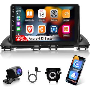 2+64G Radio for Mazda 3 2014 2015 2016 2017 2018 2019, 9 inch Android Touch Screen Mazda 3 Car Stereo, Carplay/Android Auto/Bluetooth/EQ Audio/SWC, D