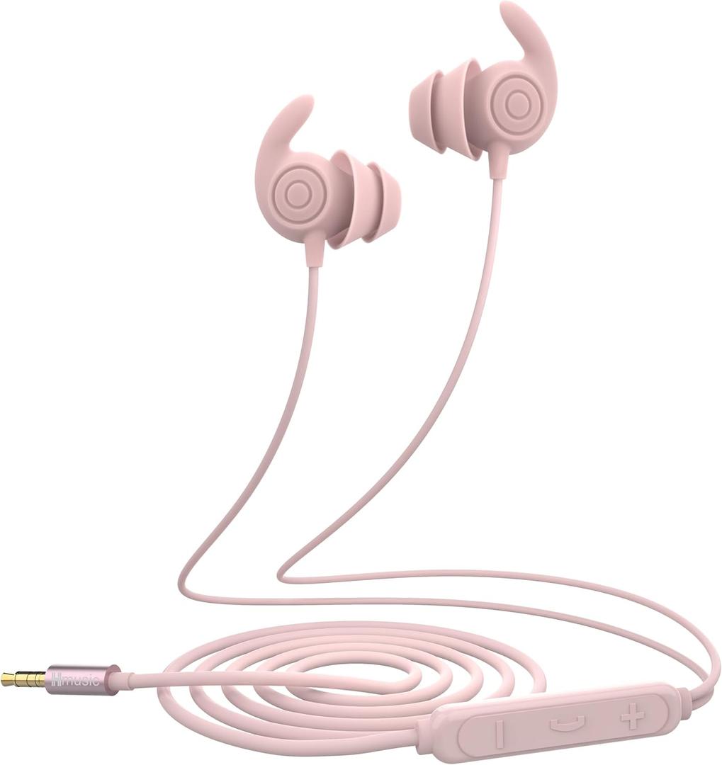 Hmusic Sleep Earbuds,USB C Wired Sleep Headphones for Side Sleepers,30dB Noise Isolate Sleep Earplugs w/Mic,2g Lightweight Soft Silicone,Flat Thin Bed Earphones for Relax,Focus,Travel,Yoga(Pink)