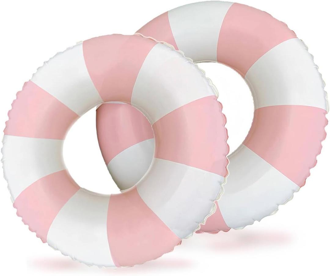 2PCS Floats for Adults Rings Striped Pool Float Large Swim Ring for Adults,30 Inch Classic Striped Teens Adult Inner Tubes Summer Beach Bachelorette Party