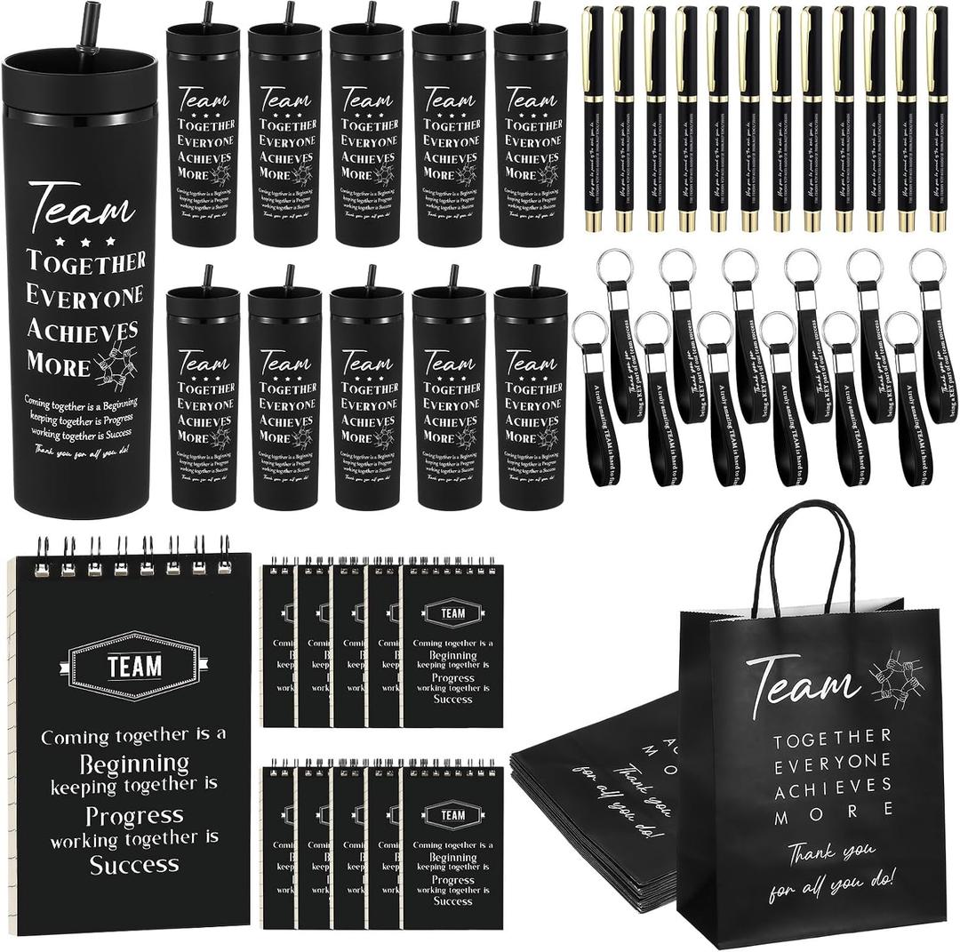 Paterr 60pcs Employee Appreciation Gifts Include 12 Employee Appreciation Cups with Straws 12 Notebook 12 Inspirational Pens 12 Thank You Paper Bags 12 Silicone Keychains for Team Colleagues