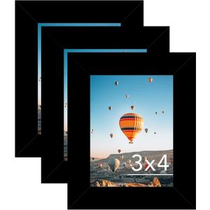 3x4 Picture Frame Set of 3 for Tabletop or Wall, 3 x 4 Wall Gallery Poster Photo Frame with Shatter Resistant Plexiglass, 3 Pack, Black