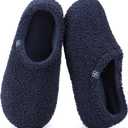 HomeTop Women's Fuzzy Curly Fur Memory Foam Loafer Slippers with Polar Fleece Lining (9-10, Navy)