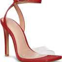 Coutgo Womens Clear Heels Sandals Square Toe Ankle Strap Sexy High Heeled Stiletto Dress Shoes (9, Red)
