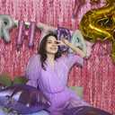 Pink Foil Curtain & Fringe Backdrop - Party & Bachelorette Decorations for Women - Valentine's Day & Birthday Celebrations (5 pack)