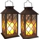 SHYMERY Solar Lanterns, Hanging Outdoor Lantern with Lasts 2X Longer LED Flickering Flameless Candles, Waterproof Outdoor Garden Lanterns Decorative for Patio, Porch,Deck, Yard, Table Decor 2 Pack