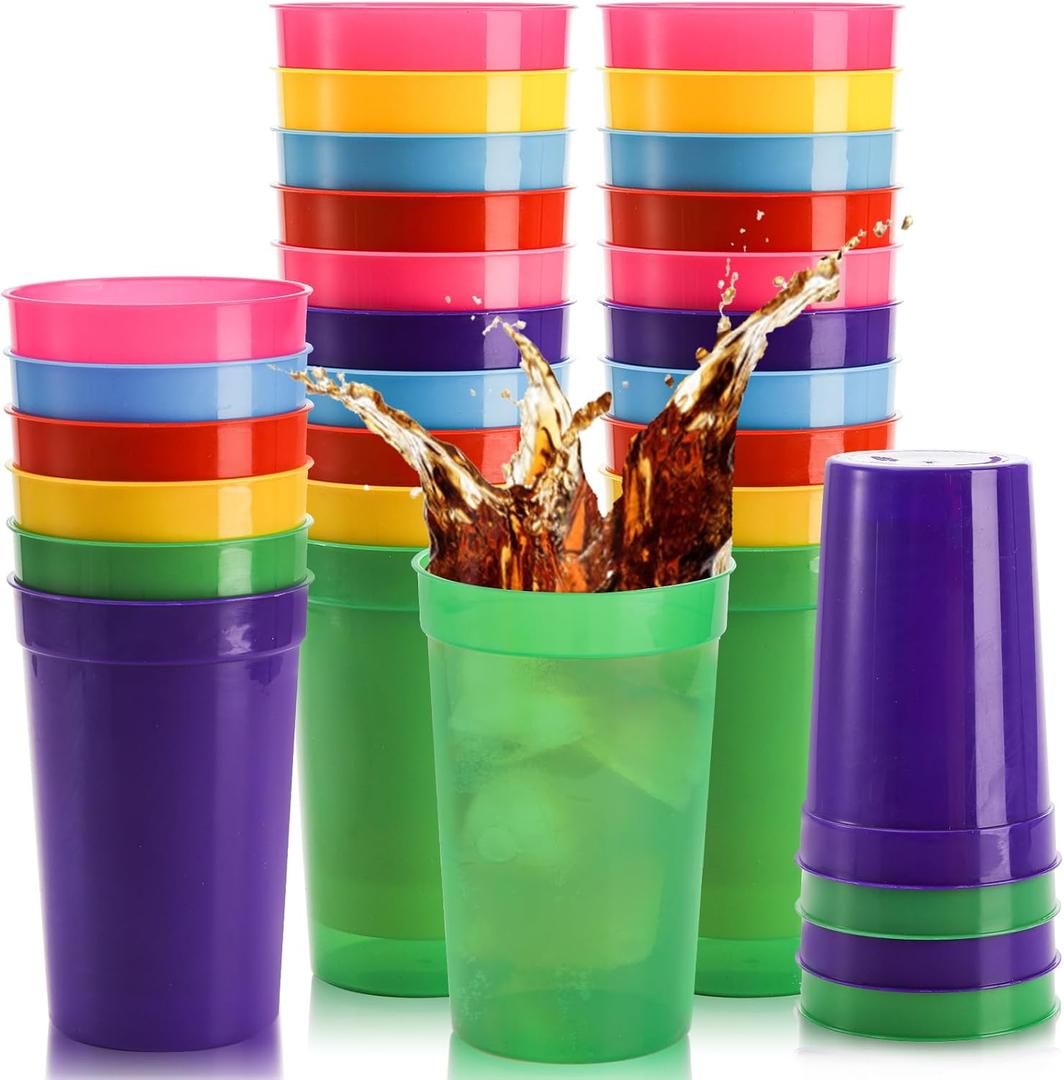 Fasmov 30 Pack 16 oz. Plastic Cups Plastic Tumblers Blank Reusable Drink Tumblers for Parties, Events, Marketing, Weddings, Colorful