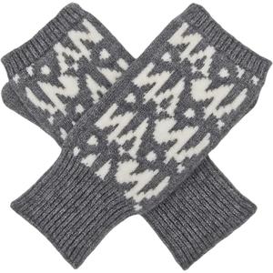BRUCERIVER Womens Winter Knit Soft Fingerless Mitten Gloves Geometry Design On Top (Gray)