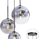 KCO Lighting Modern 3-Light Hanging Light Fixture Silver Gradient Glass Globe Pendant Ceiling Lighting with Adjustable Cord Mid Century Hanging Chandelier Light Fixture for Kitchen Island Bedroom (Sliver-15-20-25)