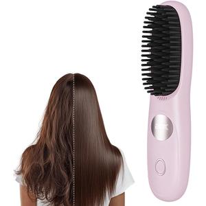 Go Brush Pro, 2026 Upgraded Go Brush Pro, Portable Straightener Brushs for Travel, Cordless Fast Heating Hair Straightener with LCD Temperature Display, Smooth Frizz (Pink)