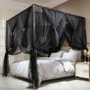 Joyreap 4 Corners Post Canopy Bed Curtain Black- Twin Size Royal Luxurious Cozy Drapes Netting- Elegant Bedroom Decoration Accessories for Adults, 47"W x 78"L (Pack of 1)