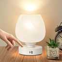 Bedside Table Lamp - Touch Small Lamp for Bedroom Nightstand, 3-Way Dimmable, USB A+C Charging Ports, White Opal Glass Shade, Warm LED Bulb Included (1 Pack - USB)