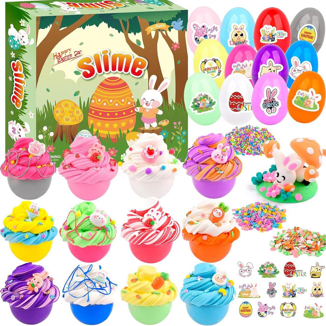 12-Pack Easter Egg Slime Kit Stretchy, Scented, Colorful Slime for Kids Perfect Easter Basket Stuffers, Egg Hunt Prizes, Party Favors, and Holiday Activities