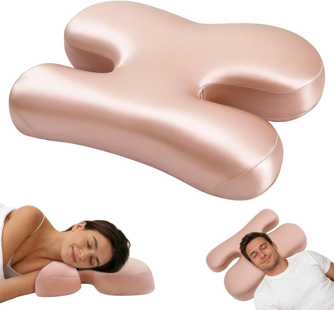Vocheer Side Sleeper Pillow for Anti-Wrinkle, Cooling Memory Foam Beauty Pillows for Neck Pain & Breathing Smoothly, Silky Satin Anti-Aging Pillow with Ergonomic Design for Back and Side Sleepers