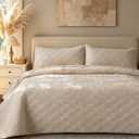 Velvet Quilt Bedding Set 106x118 California King Szie Bedspread Ultra Soft Luxury Comforter Bed Cover with 2PCS Pillow Shams Versatile Style for Bedroom Home Decoration Gift,Beige