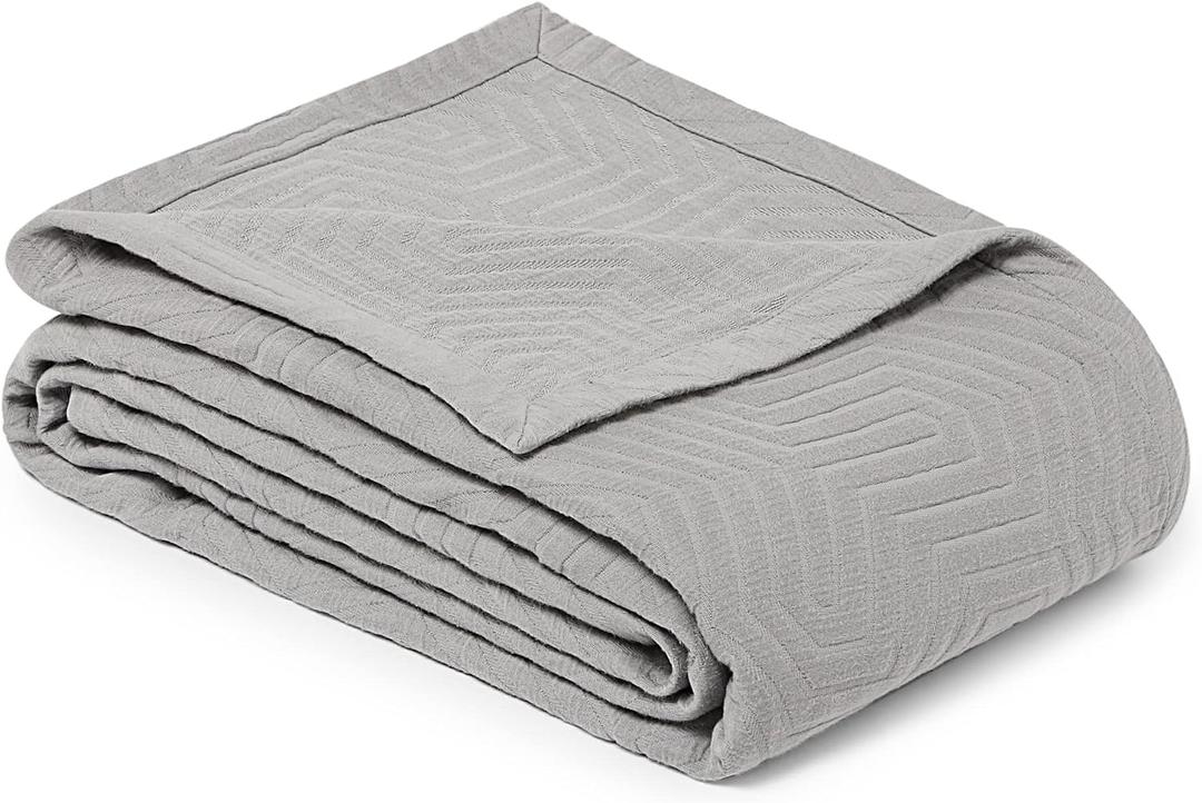 Threadmill Luxury Cotton Blankets for Twin Size Bed | All-Season 100% Cotton Twin Blanket for Bed | Aster Jacquard Lightweight, Soft & Cozy Coverlet, 350GSM, 68 x 90 inches | Scottish Grey