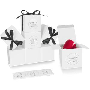 COTOPHER Small Gift Boxes 60 Pack 4x4x4 inches White Gift Boxes with Lids for Gifts, Crafting, Wedding Party Favor, Cupcake Boxes, Candy, Bridesmaids Proposal Box with Ribbons and Stickers (White, 60)