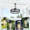 LEDIARY 22" Outdoor Ceiling Fans with Light, Waterproof Gazebo Fan with Hanging Hook, Plug in Ceiling Fan with Remote,Caged Ceiling Fan with 6 Speed Timer for Patio, Porch, Pergola, Black