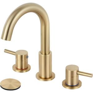 RNDIOZD Gold Bathroom Faucet 3 Hole with Pop UP Drain Rv Bathroom Sink Faucet Widespread 360°Swivel Two Handles Stainless Steel
