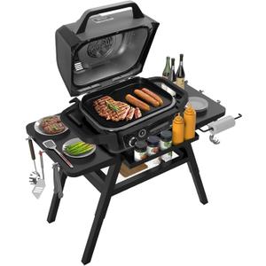 Grill Stand for Ninja Woodfire Outdoor Grills, Portable Adjustable Grill Cart Table for Ninja XSKUNSTAND OG700 OG800 OG900 OO101 Series & Stand for MO201 Artisan Pizza Oven Accessories with Shelves