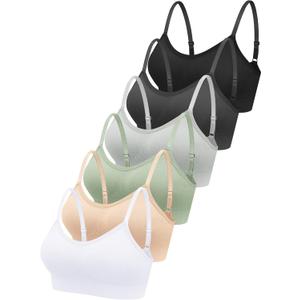Geyoga 6 Pcs Sports Bra for Women, No Underwire Wireless Bralette Support Padded Cami Bra Seamless Camisole Tank Top (Small, Black, White, Green, Dark Gray, Nude, Light Gray)