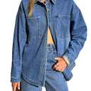EMMIOL Women Denim Shirts Oversized Long Sleeve Button Down Blouse Distresse Jean Jacket Fall Outfits 2026 Mid Blue, Medium