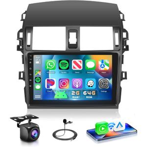 Podofo 2G 64G Radio for Toyota Corolla 2009-2013 Car Stereo with Wireless Carplay Android Auto MirrorLink 9inch 1080P HD IPS Touch Screen 5.0 Bluetooth FM RDS GPS 28UIs WiFi AHD Backup Camera