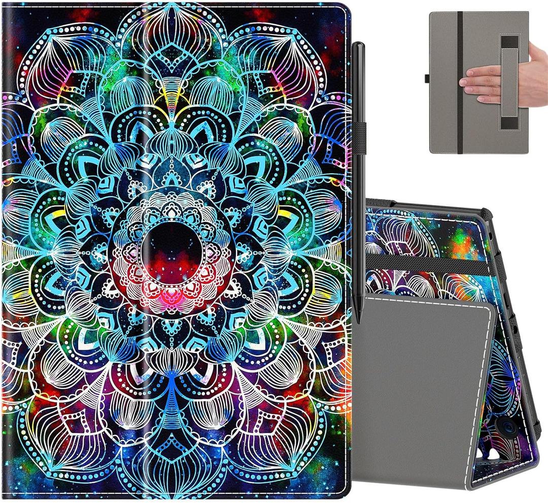 COOWPS Case for All-New Amazon Fire HD 10 Tablet (13th/11th Generation, 2023/2021 Release) 10.1" - Slim Folding Stand Cover with Auto Wake/Sleep, Hand Strap & Stylus Pen Holder, Mandala Galaxy