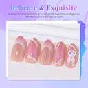 Easter Pink Cute Bunny Teens Press On Nails Medium Almond Fake Nails for Girls With 3D Flower Bow Tie. French Tip Acrylic False Nails, Salon-Quality Reusable Nails for Women(No Glue Included)