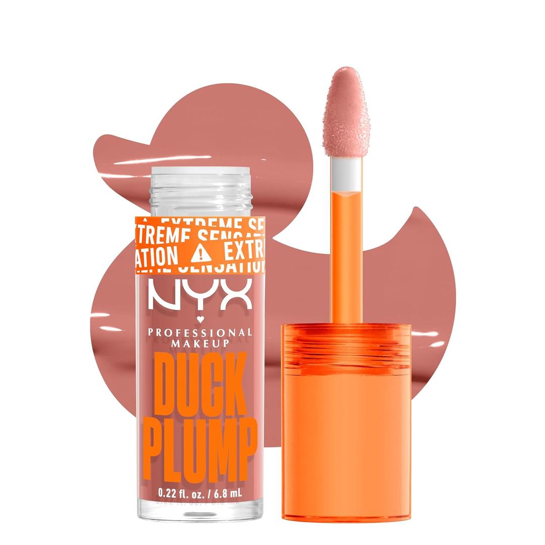 NYX PROFESSIONAL MAKEUP Duck Plump High Pigment Lip Gloss, Lip Plumper Gloss with Spicy Ginger - Bangin Bare (0.23 Fl Oz (Pack of 1))