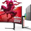 Raywego 34 Inch Curved Gaming Monitor, WQHD 3440 x 1440p, 165Hz 1ms, 21:9 Ultrawide, 127% sRGB, Ergonomic Height Adjustable Stand, PIP/PBP, RGB Backlight, Black
