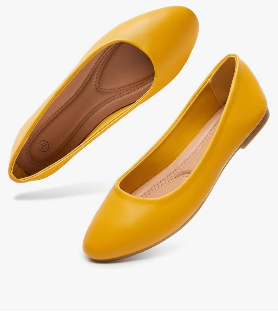 Hash Bubbie Women's Flats Shoes Ballet Flats Dress Shoes Comfortable PU Leather Slip on Shoes for Women, Yellow, 9.5/40.5