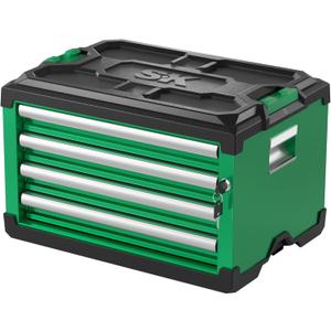 SK Modular Stackable Storage Tool Box, 20.5 Inch, 4-Drawer Steel Box, Magnetic Auto-Lock Mechanism, Holds up to 60 Pounds