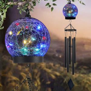 Garden Wind Chimes Outdoor, Solar Hanging Glass Ball Wind Chimes with 15 Twinkling LEDs 42 Inch Large with Unique Memorial Sympathy Wind Chime Outside Garden Dcor as a Gift for Patio, Porch, Balcony (Multi Color)