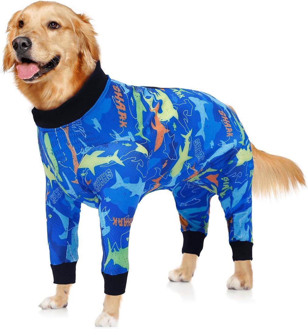 Dog Onesie After Surgery Recovery Suit Shed Defender Dog Suit for Small Miedium Large Female Male Neuter Dogs Shark Letter M