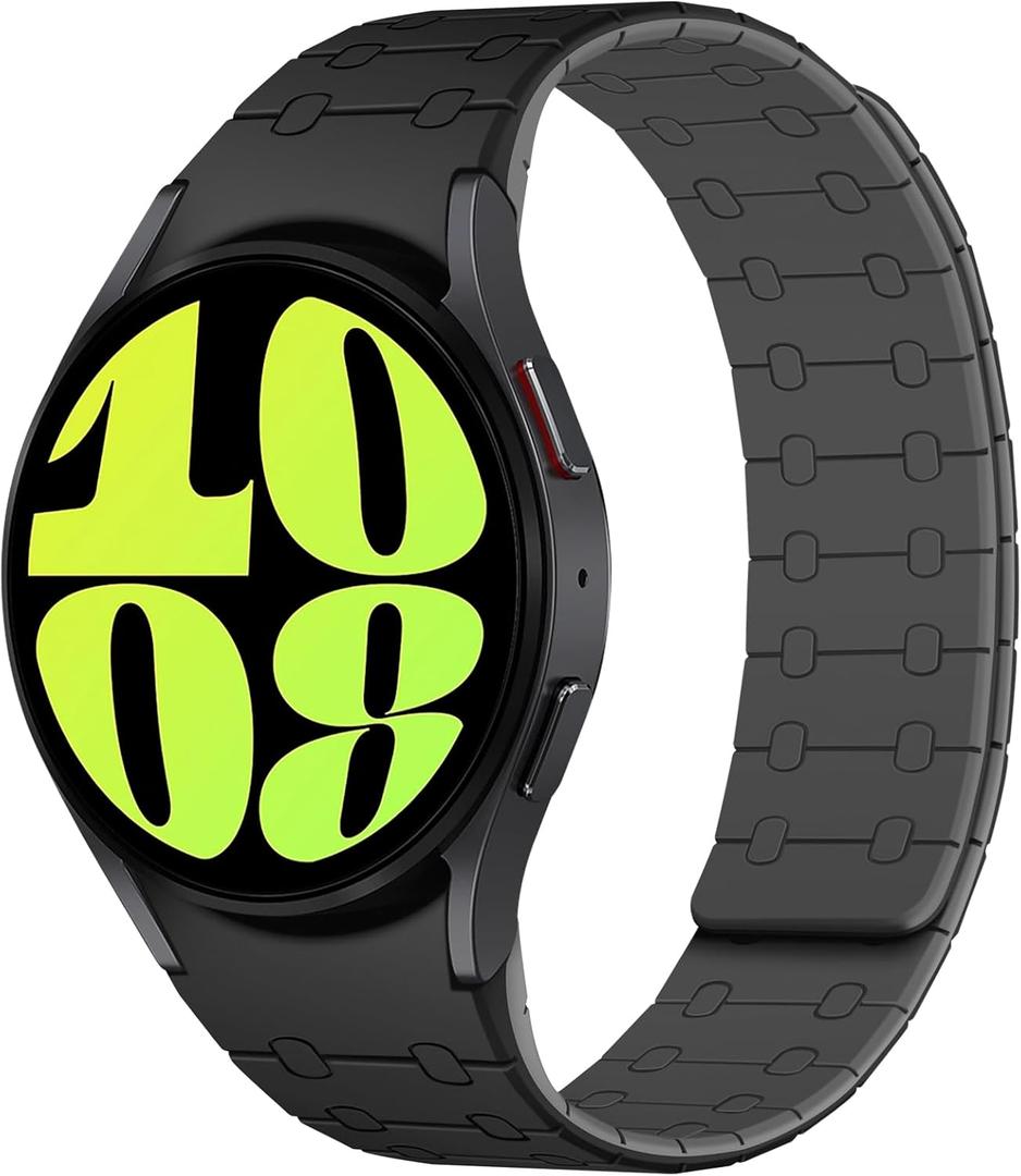 Amizee No Gap Bands Compatible with Samsung Galaxy Watch 7 6 5 4 FE Band 40mm 44mm/Watch 6 Classic 43mm 47mm/Watch 5 Pro 45mm/Watch 4 Classic, 20mm Magnetic Silicone Strap for Women Men, Black/Gray