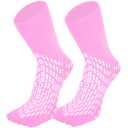 HCS Non-Slip Hospital Socks with Grips for Women & Men (6 Pairs) - 360 All-Around Tread Non-Slip Sock for Elderly/Seniors - Hospital Grip Socks, Fall Risk Patient Slippers (Pink, Regular)