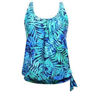 Yonique Womens Blouson Tankini Top Only Loose Fit Swim Top No Bottom Modest Swimsuit Blue Leaves X-Large