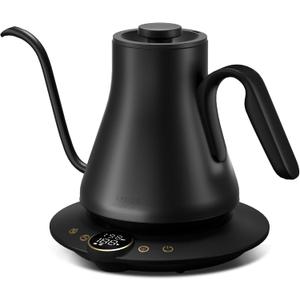 INTASTING Gooseneck Electric Kettle with 1 Temperature Control for Pour Over Coffee & Tea, Quick Heating, BPA-Free Stainless Steel, Built-in Brew Timer, 1500W/0.9L (Ebony Black)