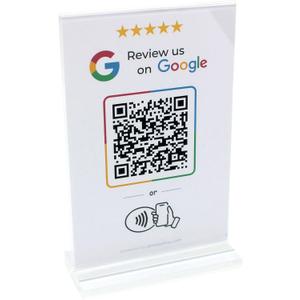 NFC & QR Tap Stand for Google Review - 4 x 6 inch Double Sided T Shape - for All Businesses - Easy Setup, All Phones Compatible (White, 1 Stand)