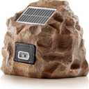 Alpine Corporation 11" Tall Solar Bluetooth Wireless Rock Speaker, Waterproof Outdoor Audio System - Portable Sound, High-Fidelity, 50-Foot Range, Brown
