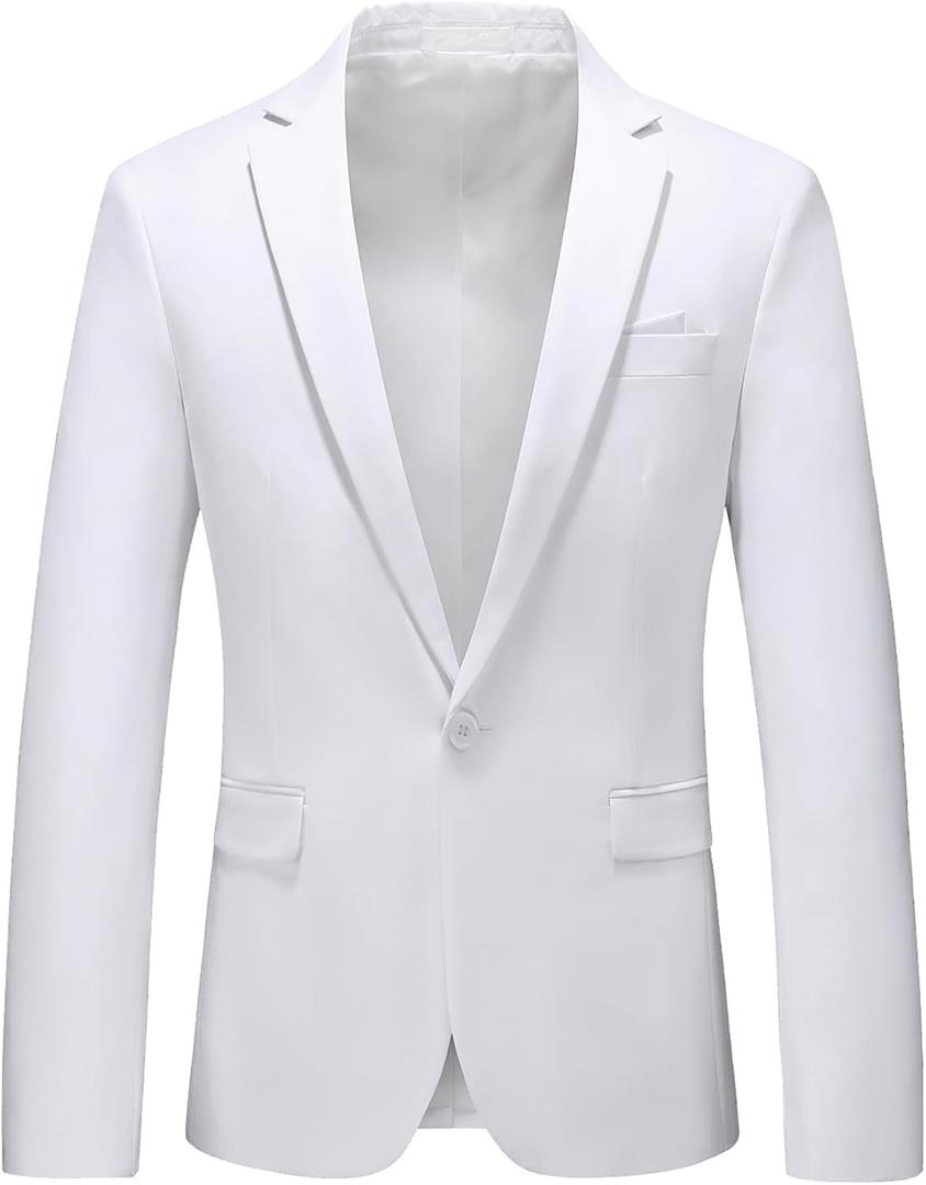 MOGU Blazer for Men, Slim Fit Suit Jacket, Casual Sport Coat with One Button, US Size 42 (42, White)