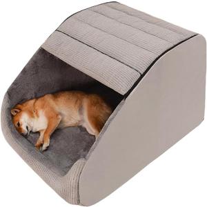 Extra Large Dog Bed House, Cozy Dog House Indoor, Memory Sponge, Plush Dog Cave Bed Crate Cushion with Non-Slip Bottom for Medium Large Dogs (Grey, L)