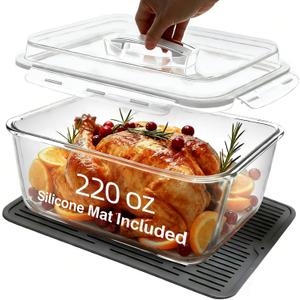 Extra Large Glass Storage Containers with Lids, Large Glass Food Containers for Rotisserie Chicken/ Turkey and Potluck, Giant Watermelon Container, XL Big Bowl Freezer Storage Container Airtight 220 oz
