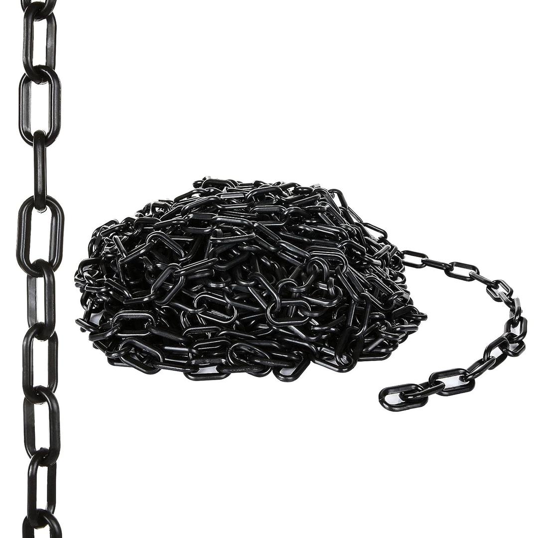 Acrux7 Plastic Chain 82 FT. 1.5 Inch Link Diameter Black Plastic Chain Link, Light Weight UV Protected Plastic Chain Barrier for Hanging Halloween Decoration, Crowd Control