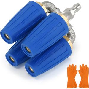 4-in-1 Turbo Nozzle Pressure Washer Tip with Gloves, 2.5 Orifice Quadruple Turbine Nozzle, 360 Rotating with 1/4" Quick Connector for Pressure Washer, 4000 PSI