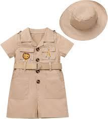 ABAFIP Baby Girl Toddler Boy Safari Birthday Outfit Short Sleeve One Piece Romper Jumpsuit with Belt Hat 0-6M