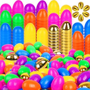 1000 Pack Easter Eggs Bulk Include 12 Surprise Golden Eggs, 2.4" Colorful Fillable Plastic Easter Eggs Empty for Easter Egg Hunt Event, Large Scale Community & School Supplies, Easter Basket Stuffers