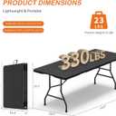 VSOAEIL Folding Table 6 Foot for Indoor Outdoor, Portable Heavy Duty Fold-in-Half Utility Plastic Foldable Dining Table with Carrying Handle for Picnic, Camping and Party, Matte Black, 6 FT - 1 PACK