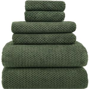 YTYC 29x59 Inch Bath Towels Set of 6 Large, Super Soft Absorbent Lint Free Microfiber Shower Towels for Bathroom 80% Polyester (Olive Green, 6 Piece)
