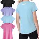 EXARUS 4 Pack Girls Athletic Shirts Quick Dry Shirts Short Sleeve T Shirts Tee Workout Activewear Tops for Tween (12 Years)